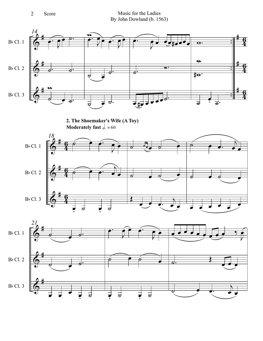 Dowland (1563) Music for the Ladies set for clarinet trio Clarinet Trio scores gallery preview page 3