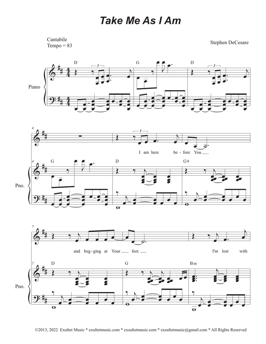 Take Me As I Am (Vocal solo - Medium Key) Piano, Vocal scores gallery preview page 1