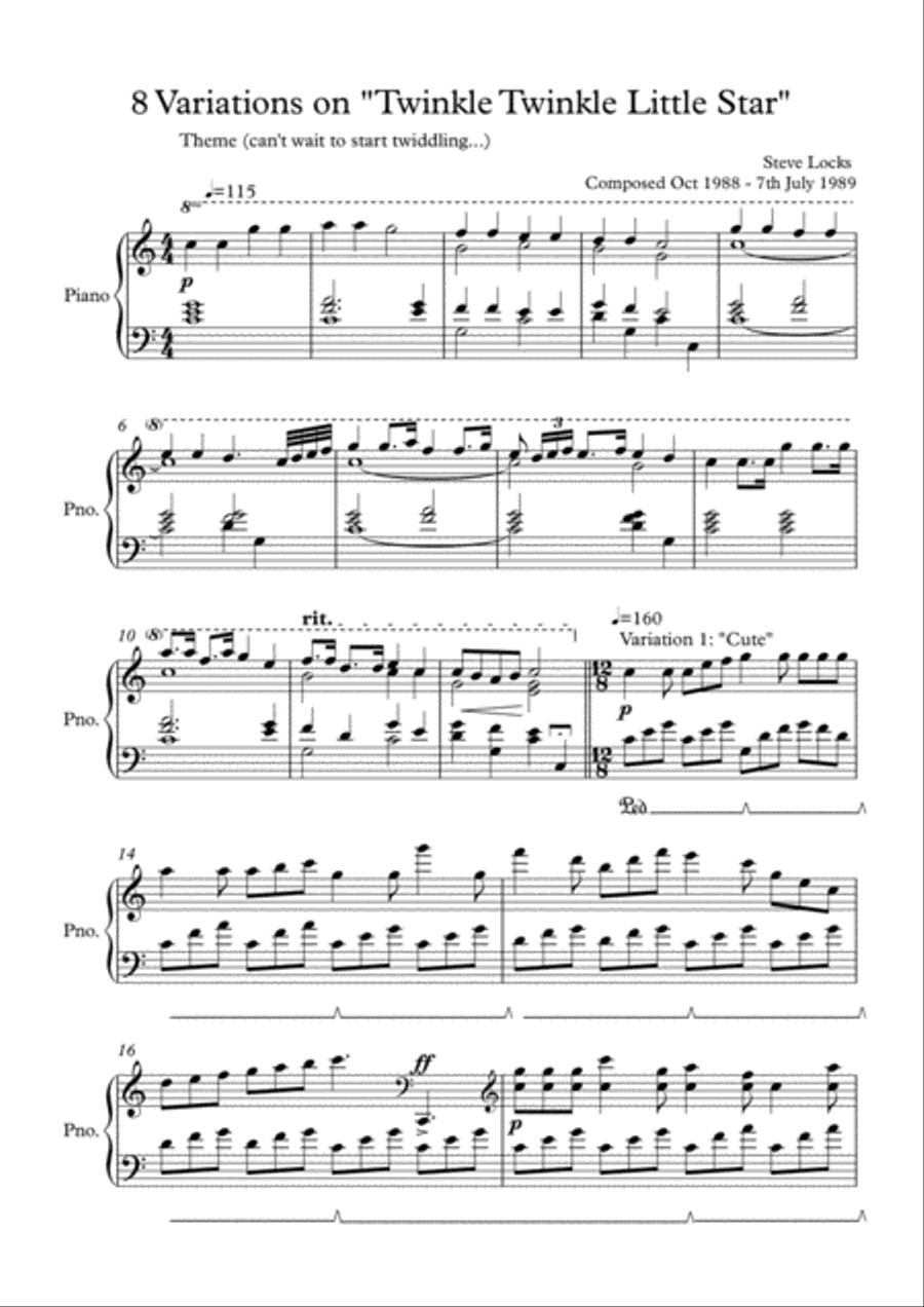 Twinkle Twinkle Little Star Variations Piano Solo scores gallery preview page 1