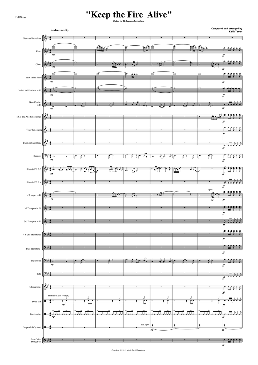 Keep the Fire Alive for Bb Soprano Saxophone & Wind/Concert Band Concert Band scores gallery preview page 1