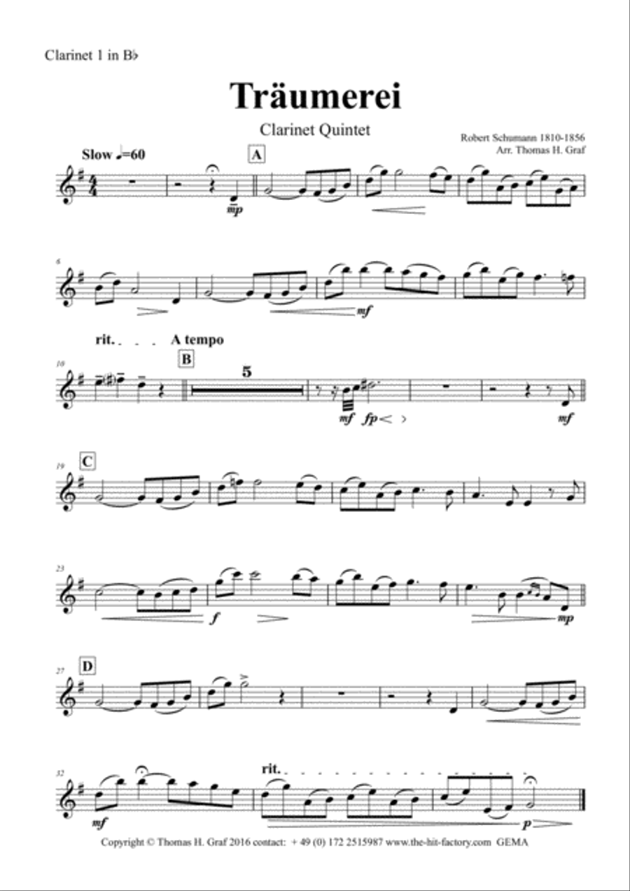 Träumerei - romantic Masterpiece by R.Schumann - Clarinet Quintet Clarinet Quintet scores gallery preview page 3