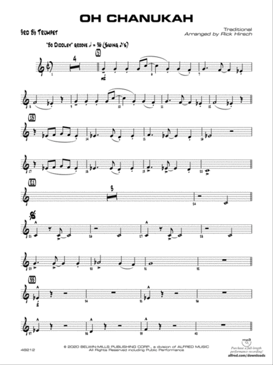 Oh Chanukah: 3rd B-flat Trumpet Jazz Ensemble scores gallery preview page 1