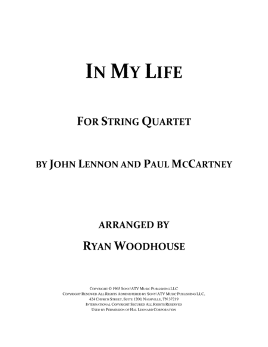 In My Life String Quartet scores gallery preview page 1