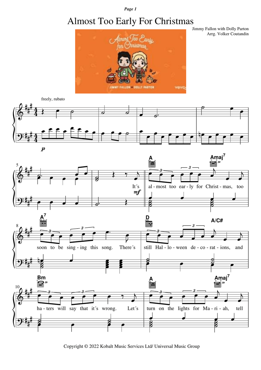 Too Early For Christmas Too Early For Christmas Piano, Vocal, Guitar scores gallery preview page 1