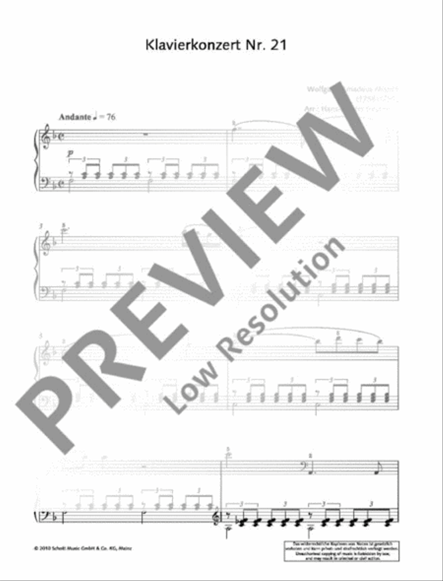 Concerto for Piano and Orchestra No. 21 C major Piano Solo scores gallery preview page 2
