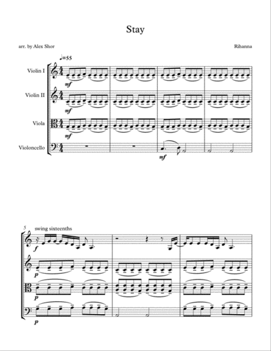 Stay String Quartet scores gallery preview page 1