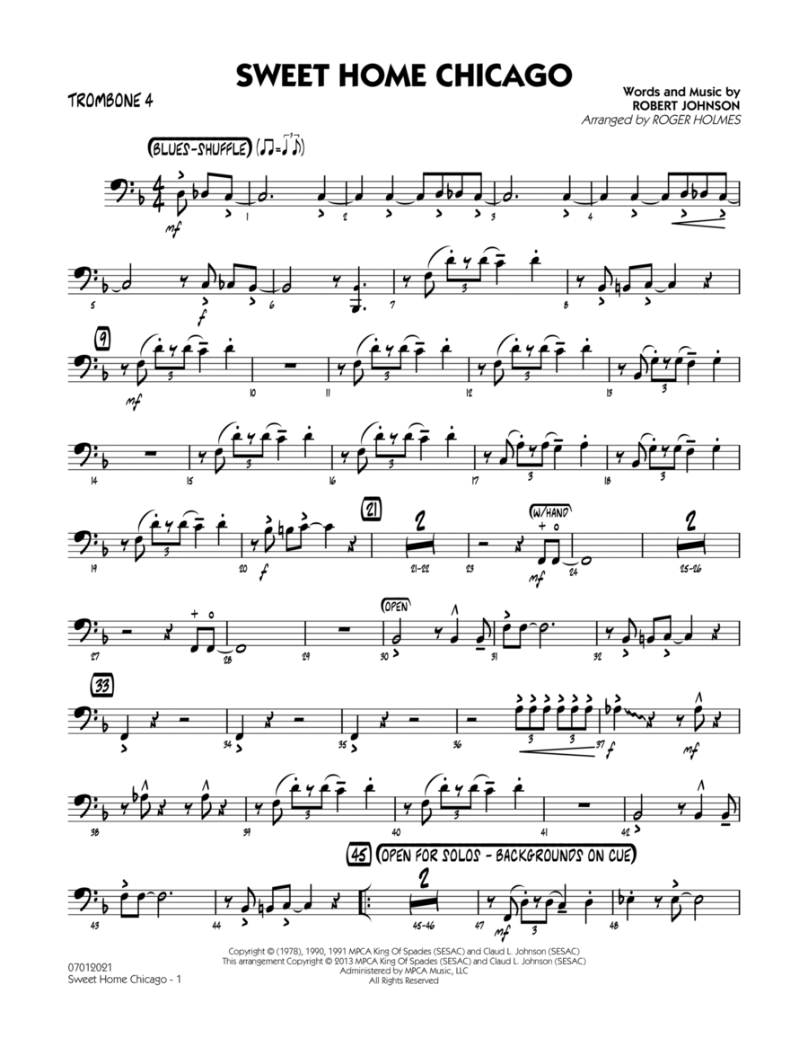 Sweet Home Chicago - Trombone 4 Jazz Ensemble scores gallery preview page 1