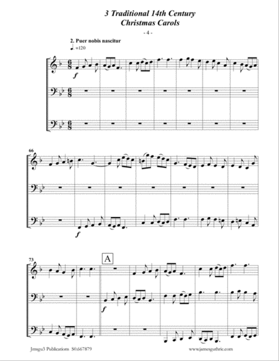 3 Traditional 14th Century Christmas Carols for French Horn, Euphonium & Tuba Euphonium scores gallery preview page 4