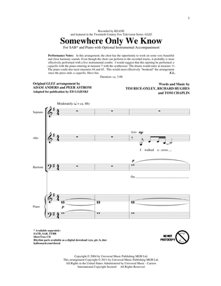 Book cover for Somewhere Only We Know (arr. Ed Lojeski)
