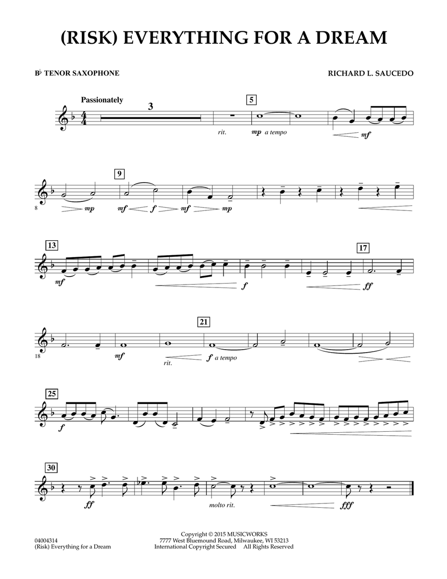 (Risk) Everything for a Dream - Bb Tenor Saxophone Concert Band scores gallery preview page 1
