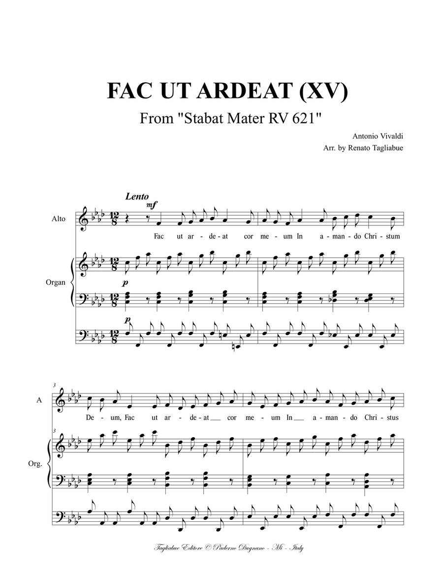 FAC UT ARDEAT (XV) - (From Stabat Mater- RV 621) - For Alto,and Organ 3 staff Piano, Vocal scores gallery preview page 2