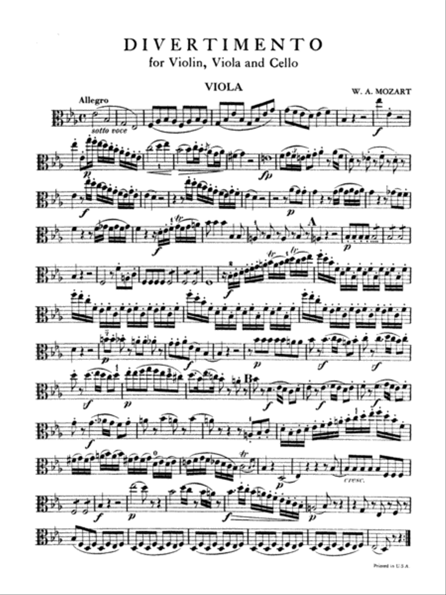 Mozart: Divertimento in E flat Major, K. 563 Viola scores gallery preview page 1