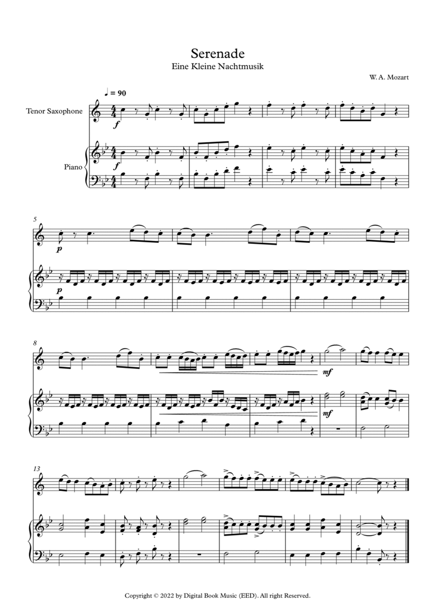 Serenade (Eine Kleine Nachtmusik) - Wolfgang Amadeus Mozart (Tenor Sax + Piano) image number null