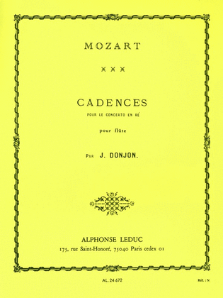 Book cover for Cadences For Mozart's Concerto In D For Flute