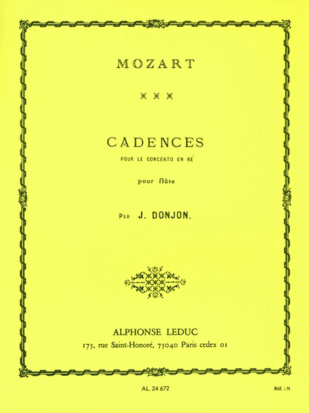 Cadences For Mozart's Concerto In D For Flute
