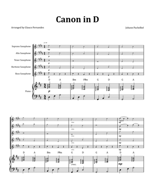Canon by Pachelbel - Saxophone Quintet with Piano and Chord Notation