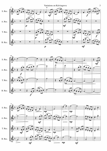 Variations on Kelvingrove for recorder quartet image number null