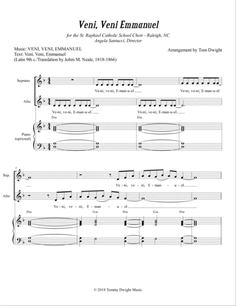 Veni, Veni, Emmanuel (O Come, O Come, Emmanuel) SA scores gallery preview page 1