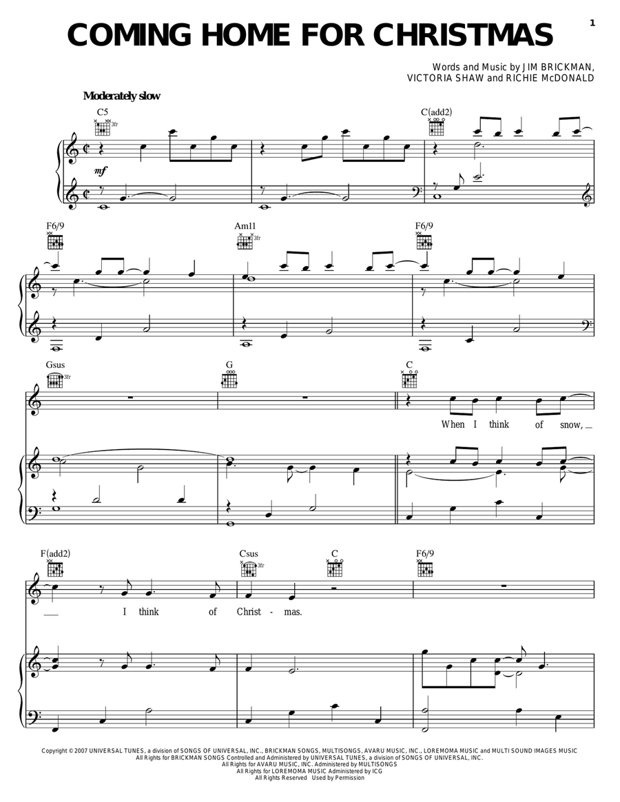 Coming Home For Christmas Piano, Vocal, Guitar scores gallery preview page 1