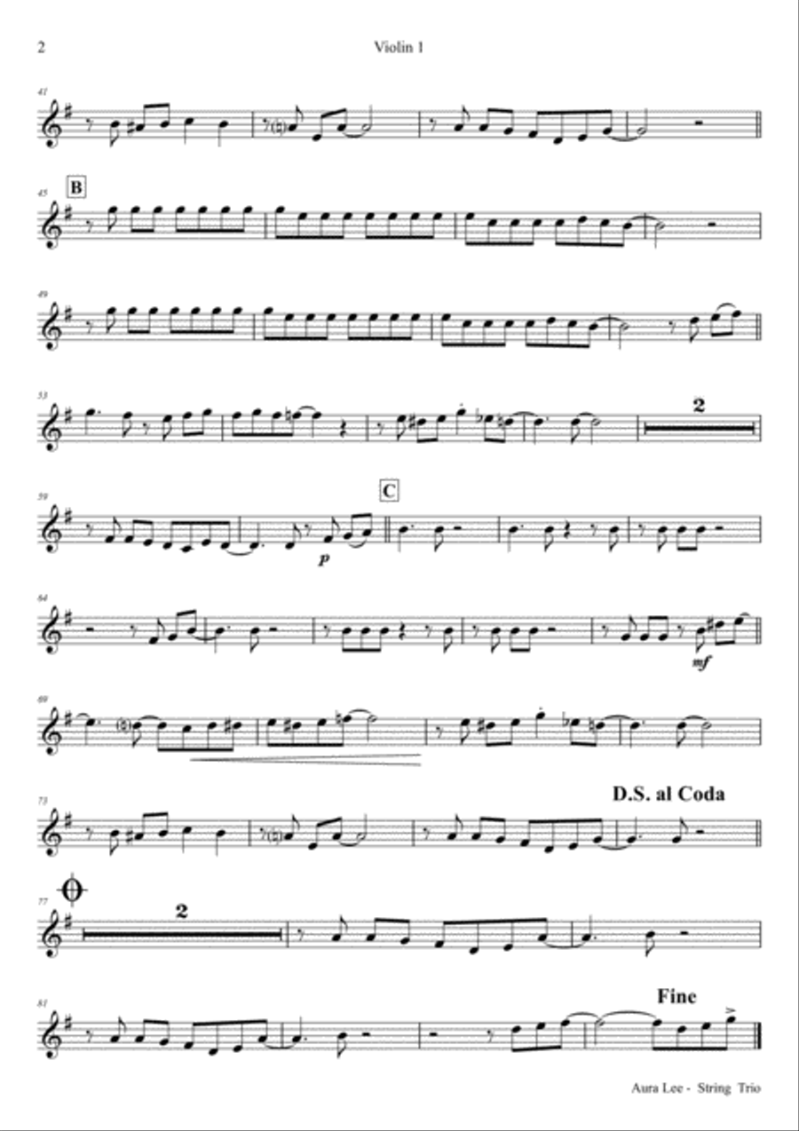 Aura Lee - Love me tender - Elvis - String Trio String Trio scores gallery preview page 5