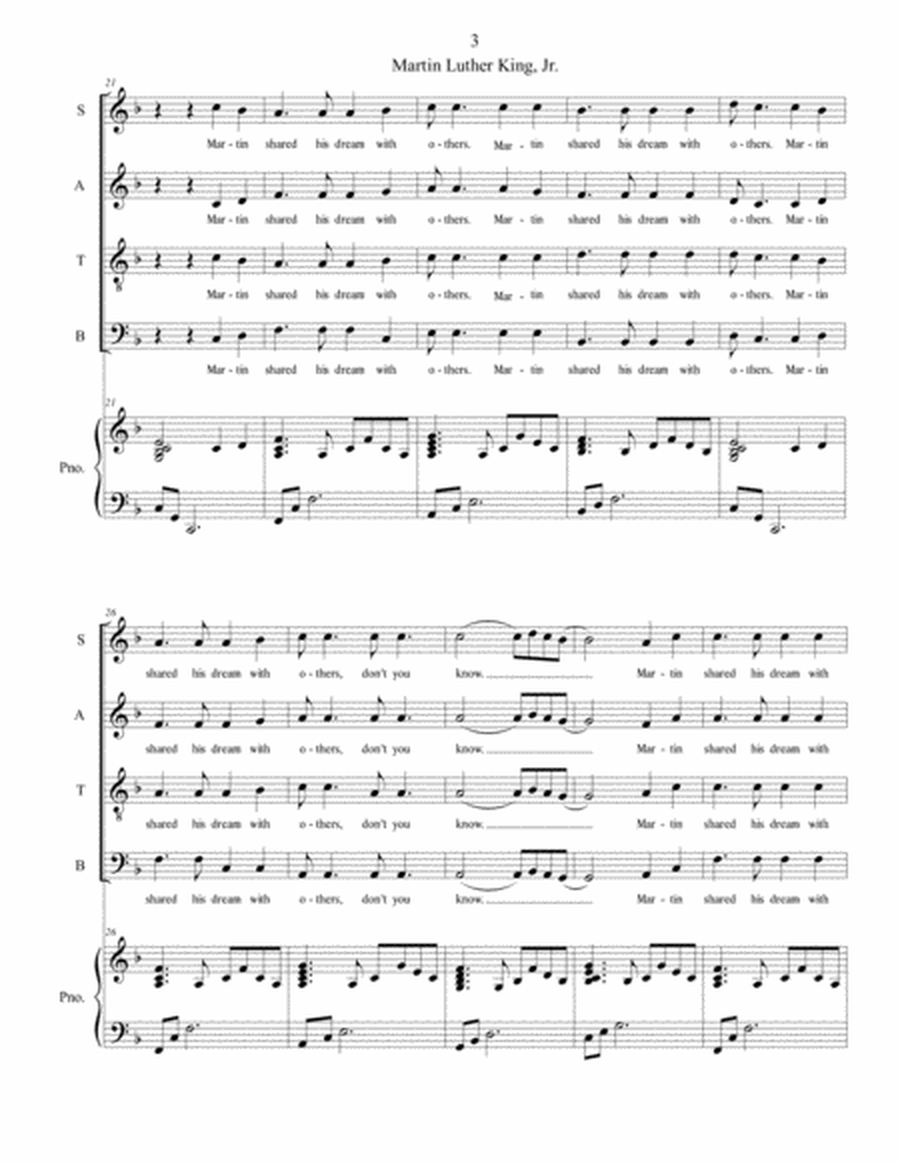 A Song in Praise of Martin Luther King Jr. for SATB choir