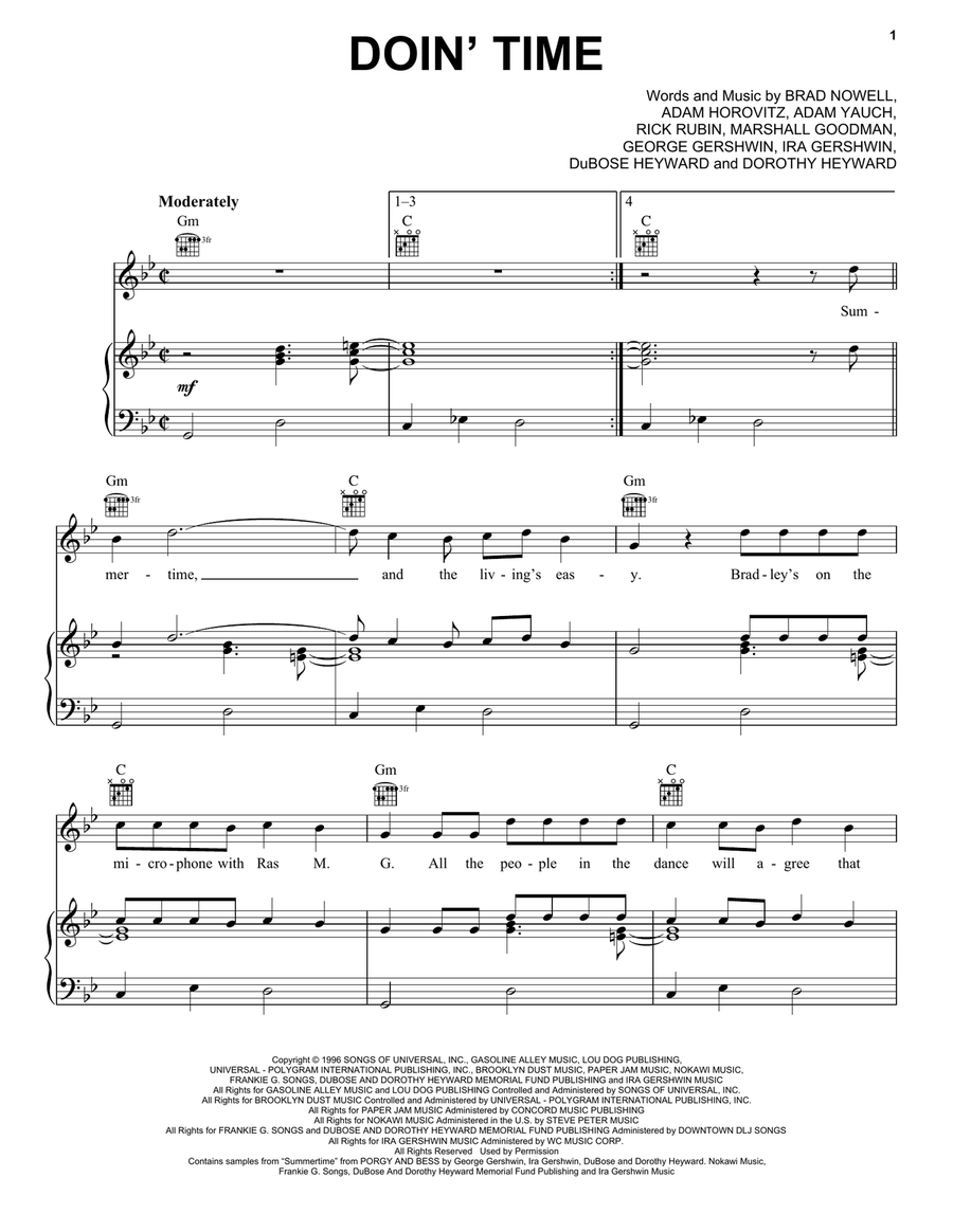 Doin' Time Piano, Vocal, Guitar scores gallery preview page 1
