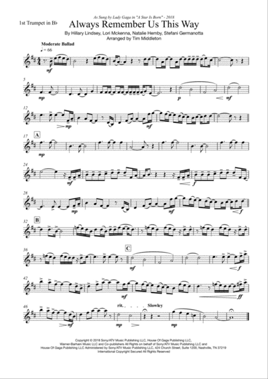 Always Remember Us This Way Brass Ensemble scores gallery preview page 2