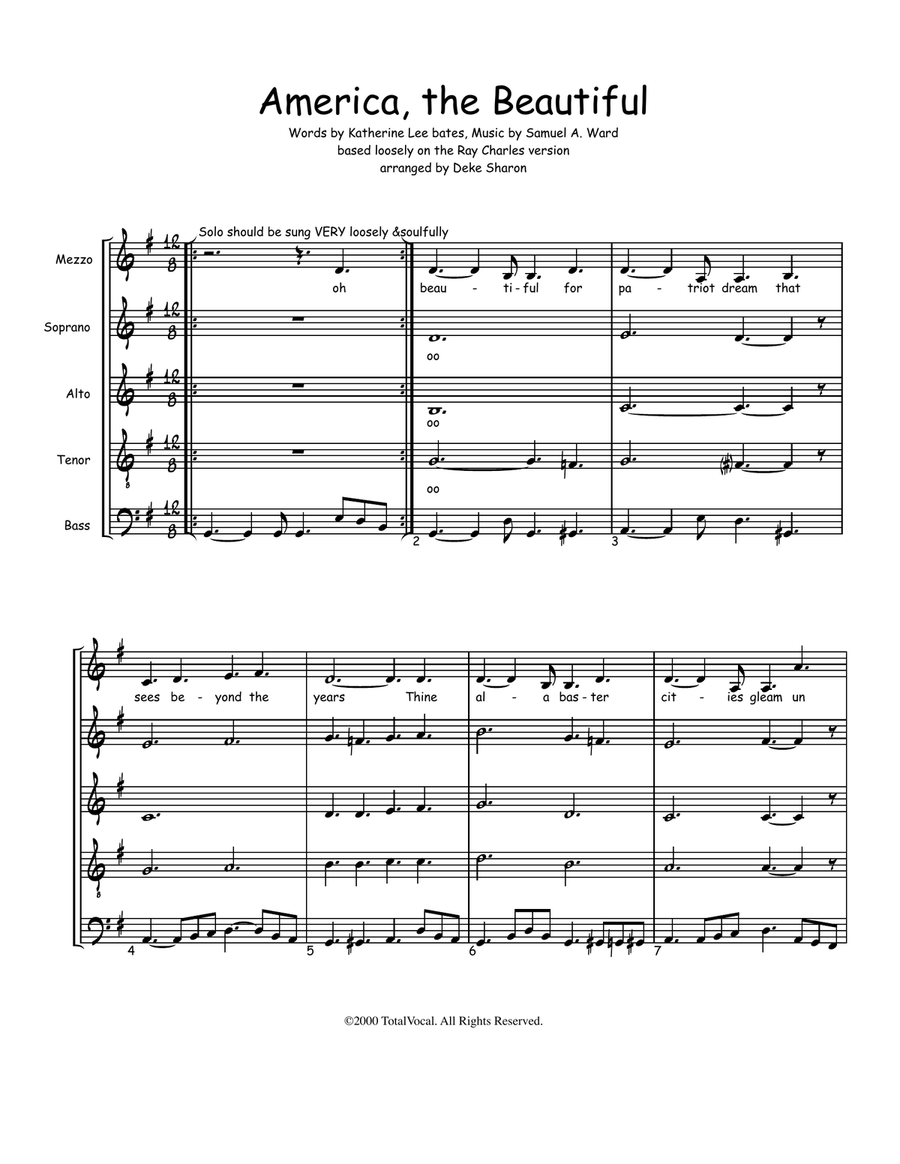 America The Beautiful 4-Part scores gallery preview page 1