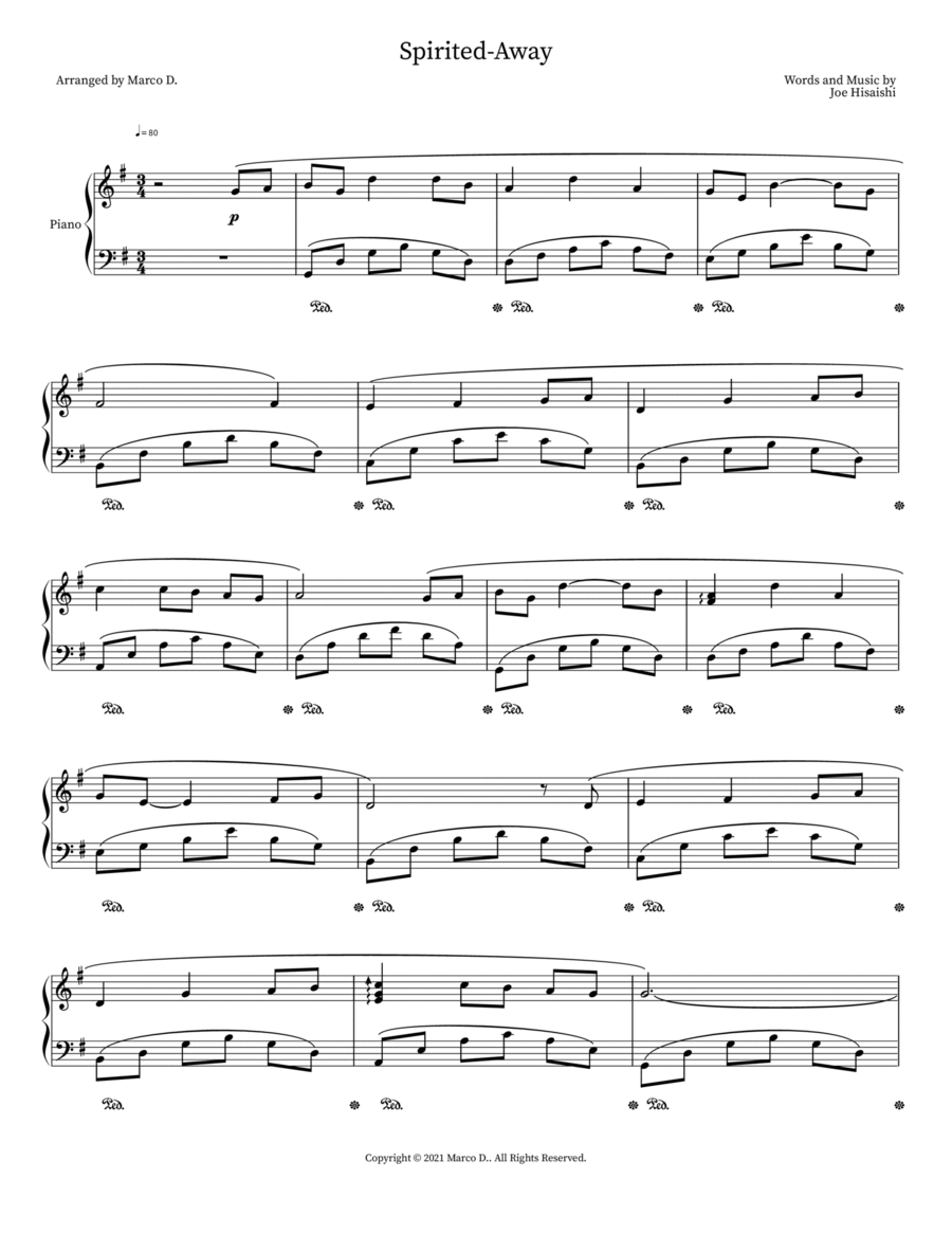 Spirited-Away Piano Solo scores gallery preview page 1