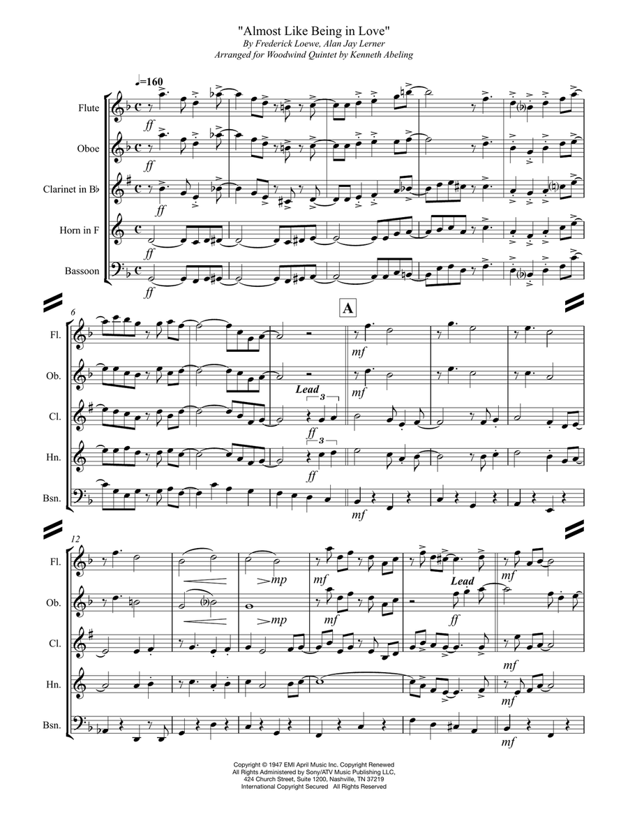 Almost Like Being In Love Woodwind Quintet scores gallery preview page 2