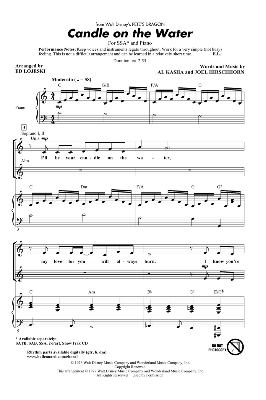 Candle On The Water (from Pete's Dragon) (arr. Ed Lojeski)