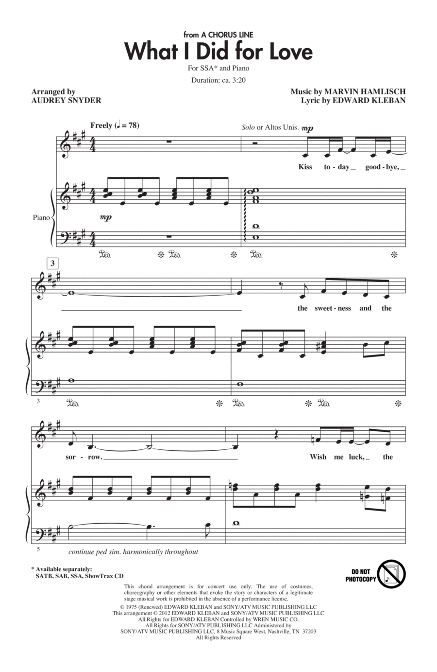 What I Did For Love (from A Chorus Line) (arr. Audrey Snyder) SSA scores gallery preview page 1