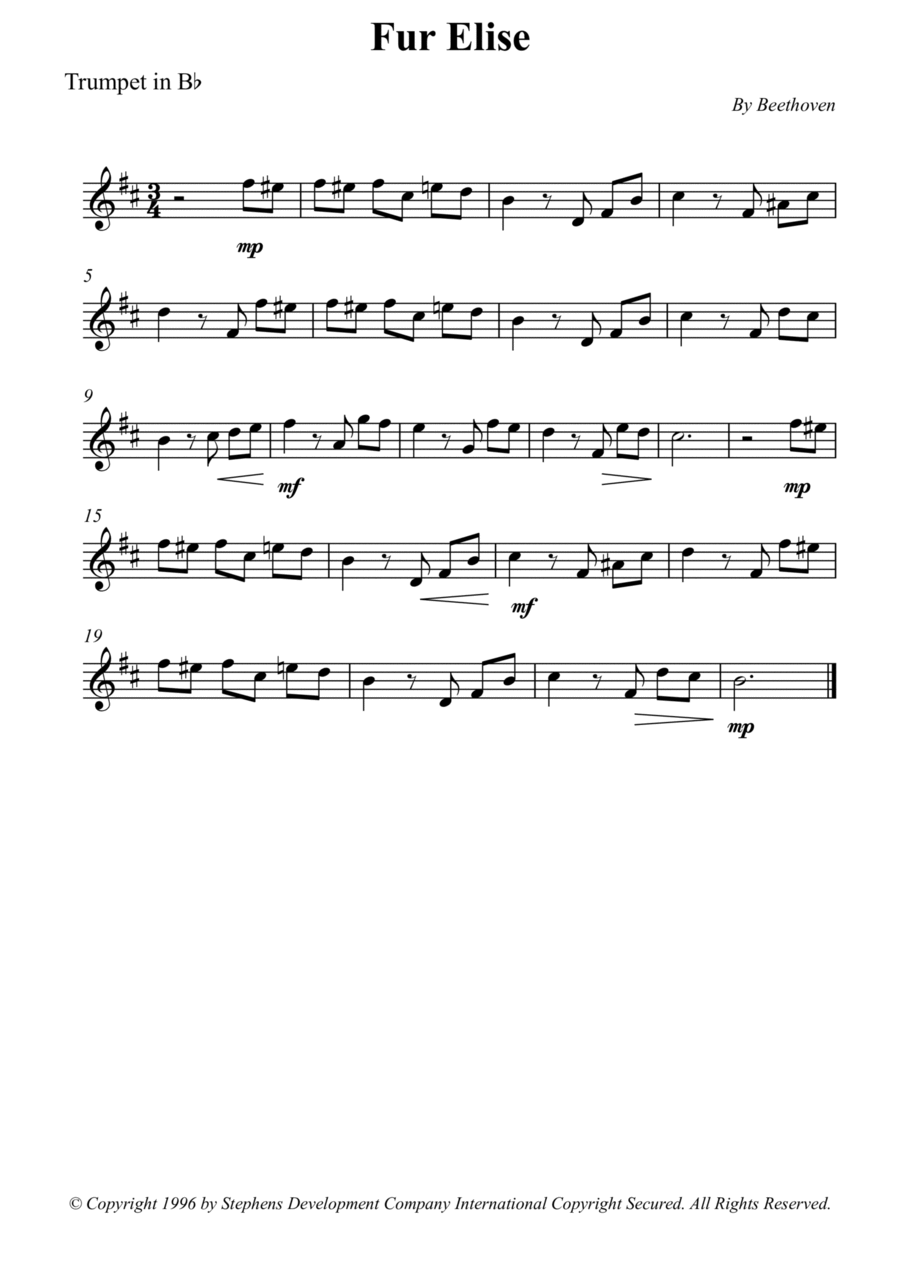 Fur Elise Fur Elise B-Flat Trumpet scores gallery preview page 1