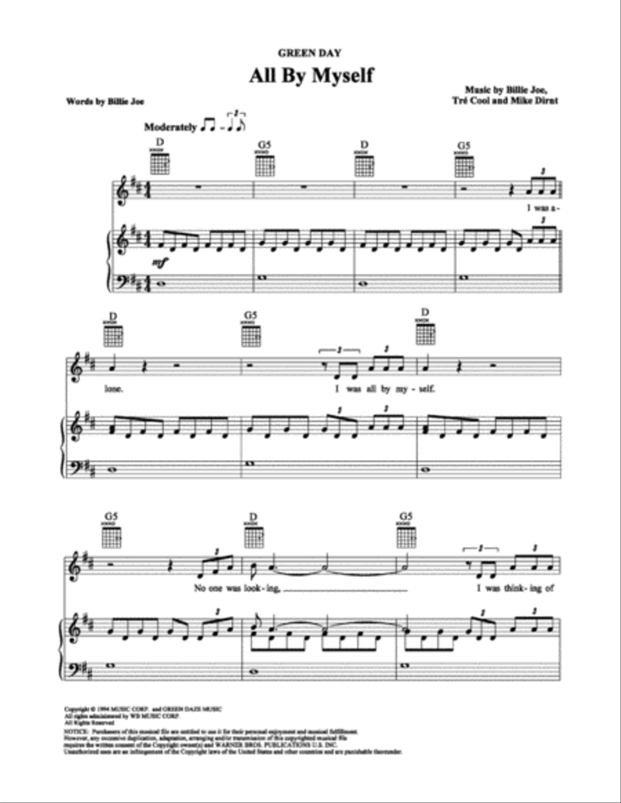 All By Myself Piano, Vocal, Guitar scores gallery preview page 1