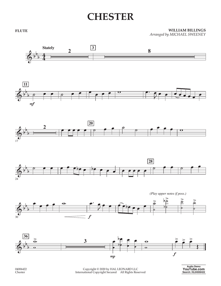 Chester (arr. Michael Sweeney) - Flute Concert Band scores gallery preview page 1