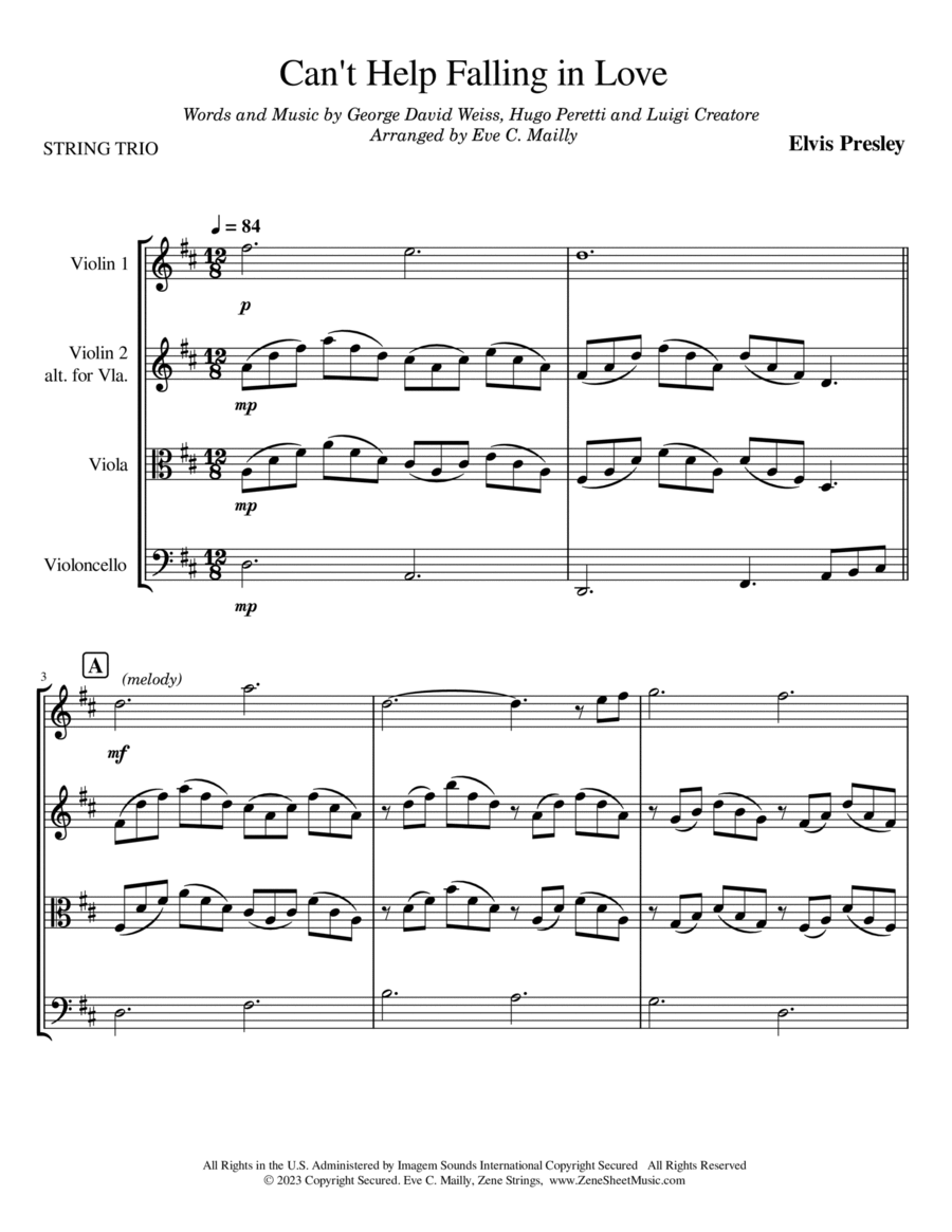 Can't Help Falling In Love String Trio scores gallery preview page 1
