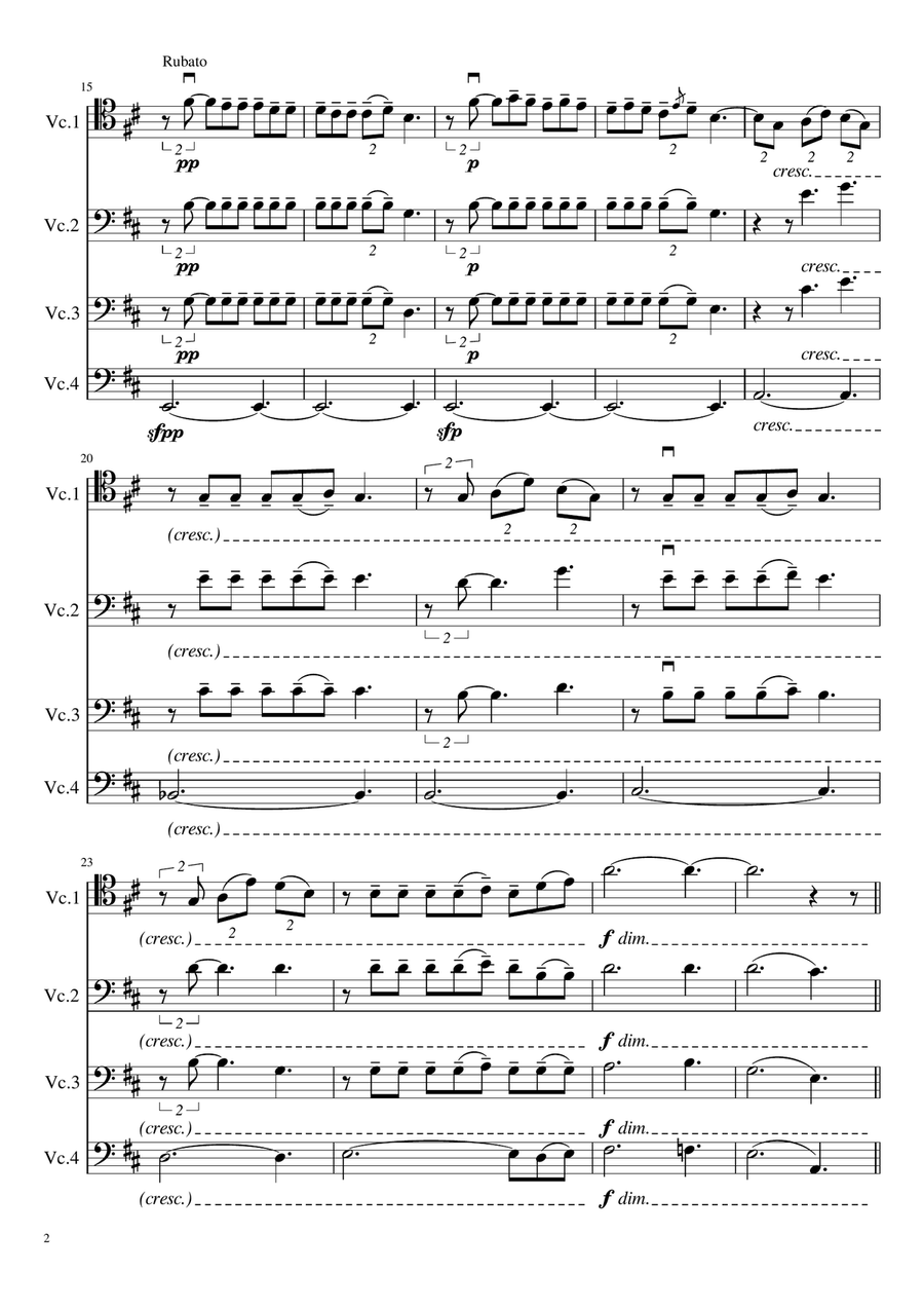 Clair de Lune by Claude Debussy for 'cello quartet Cello Solo scores gallery preview page 2