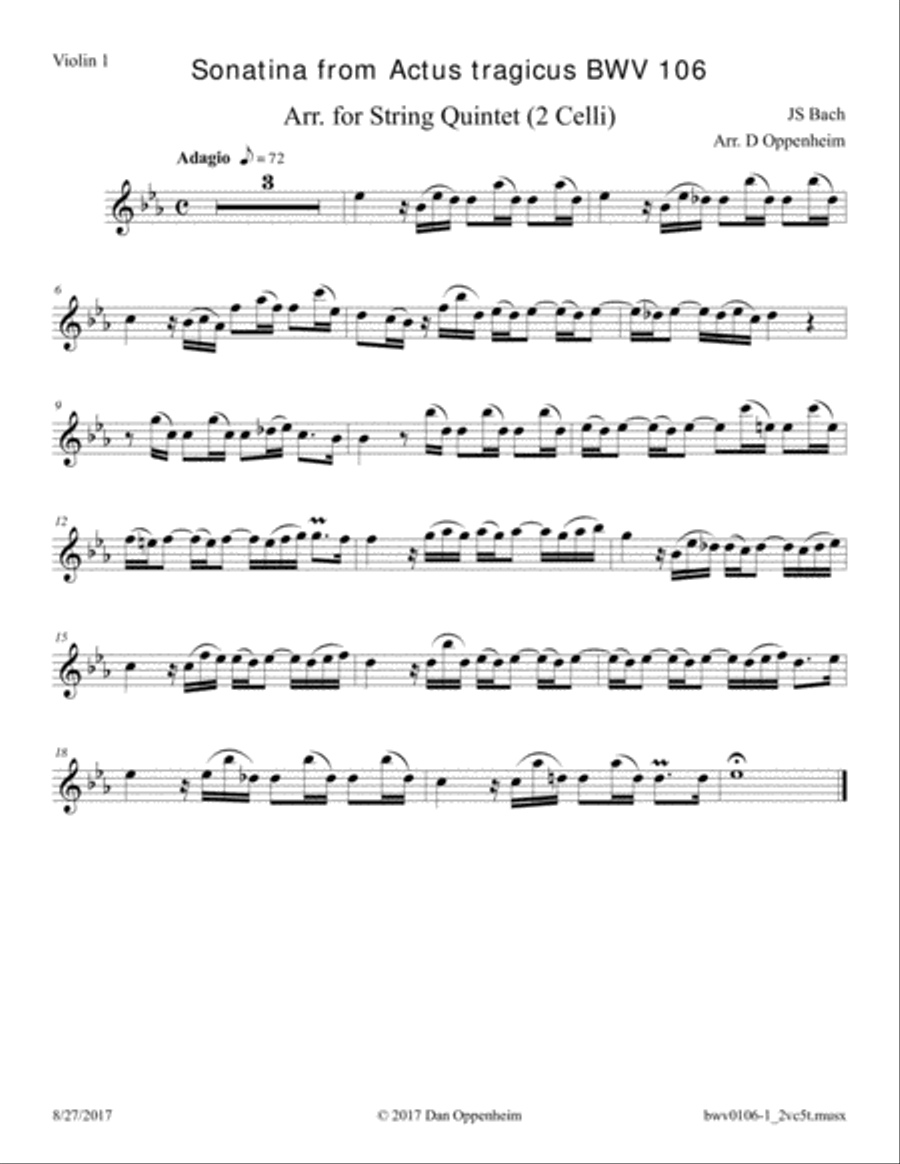 Bach: Sonatina from Actus tragicus; Cantata BWV 106 arr. for 2-Celli String Quintet String Quintet scores gallery preview page 5