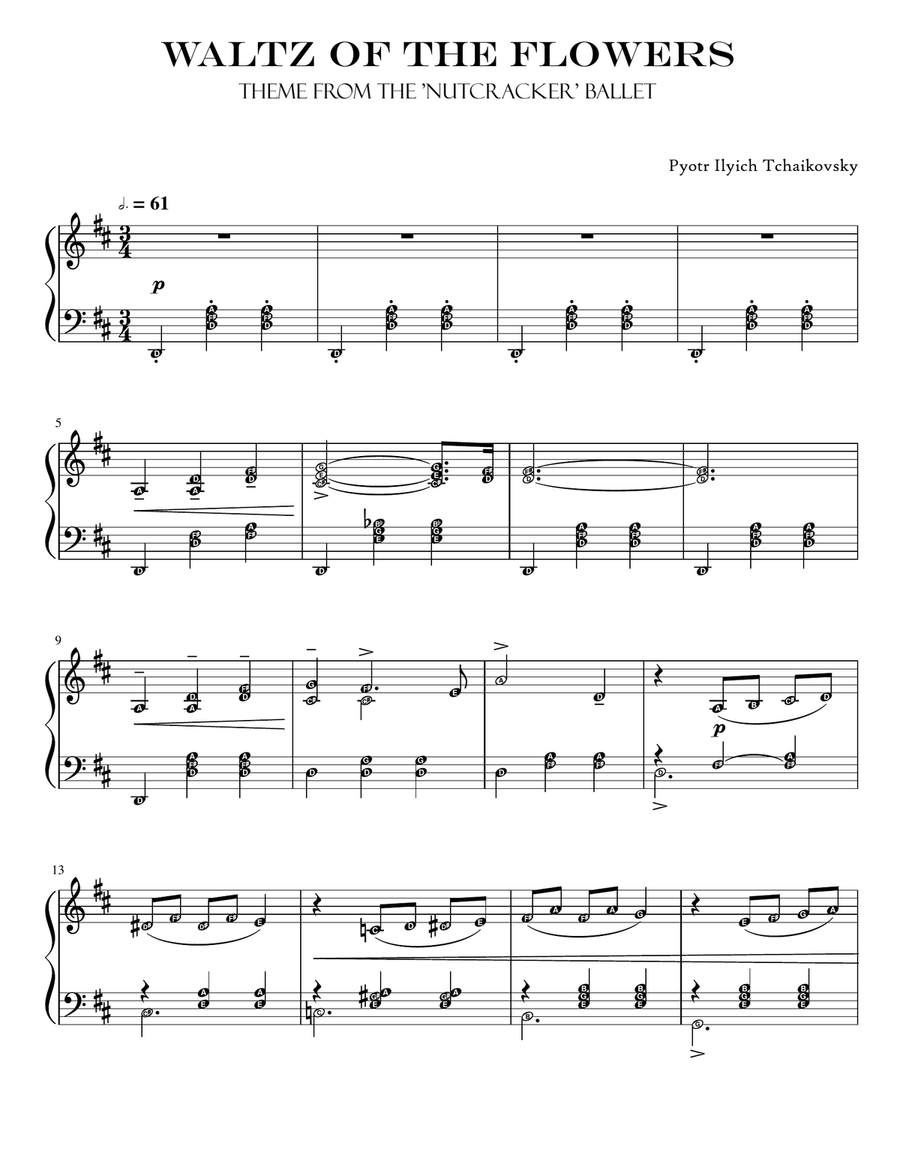 Waltz of the Flowers (Tchaikovsky) Piano Solo Grade 5 with note names Piano Solo scores gallery preview page 1