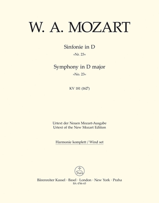 Book cover for Symphony, No. 23 D major, KV 181 (162b)