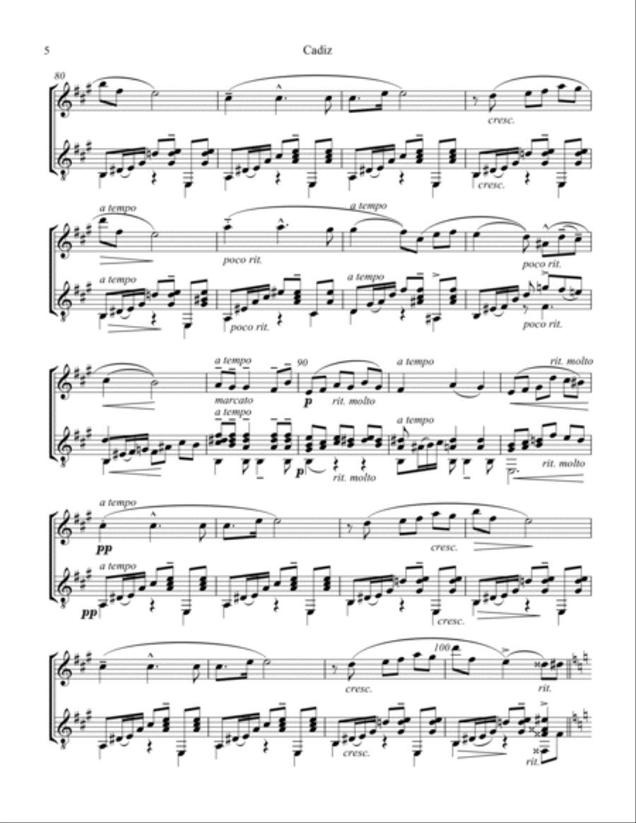 Cadiz Op. 47 No. 4 for flute and guitar (A Major) Flute scores gallery preview page 6