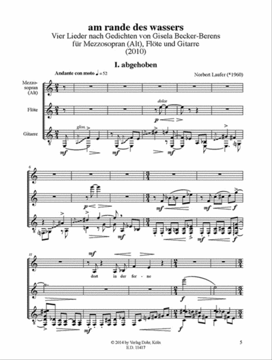 am rande des wassers für Alt, Flöte und Gitarre (2010) -Vier Lieder nach Gedichten von Gisela Becker-Berens- Flute scores gallery preview page 2