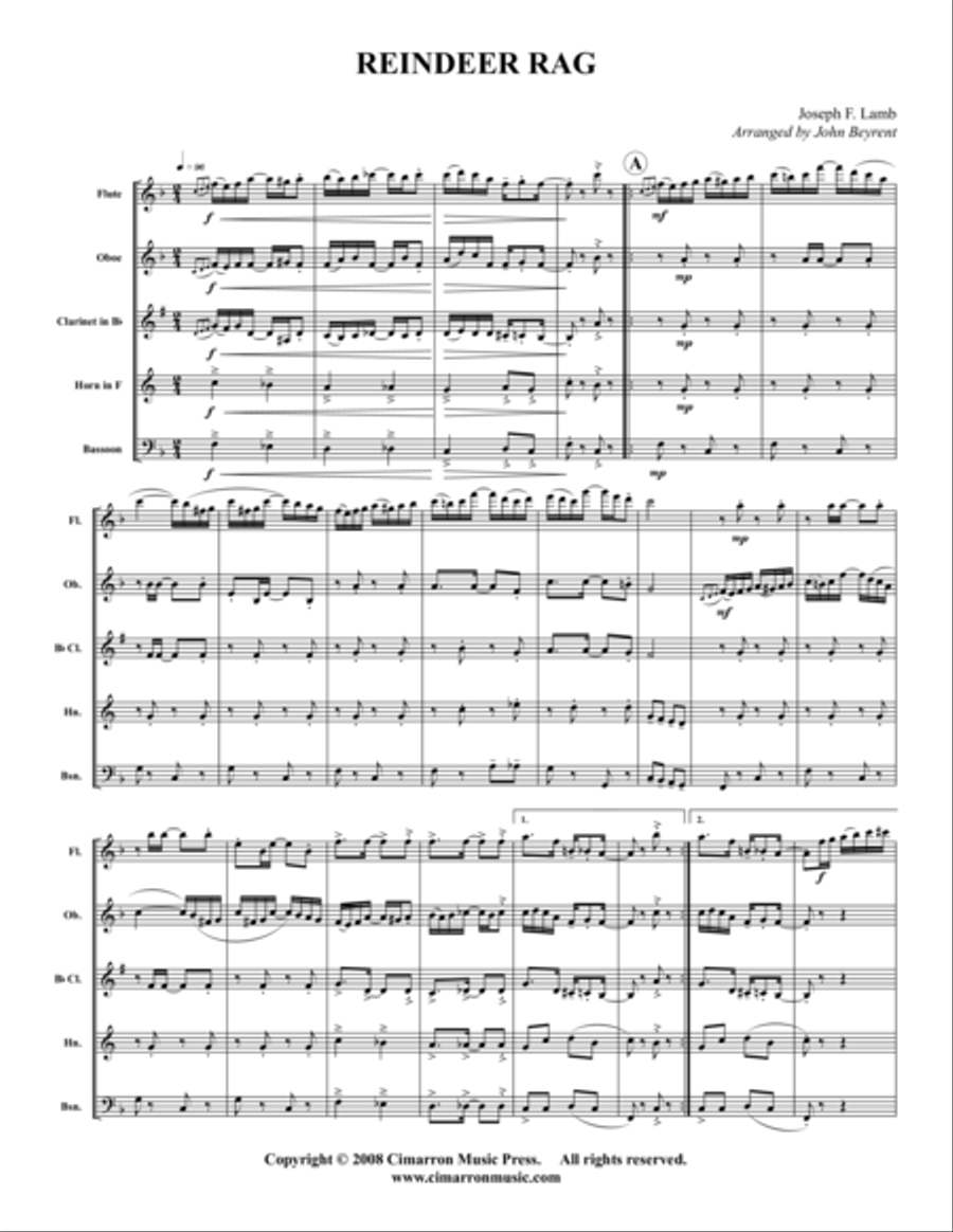 Reindeer Rag Woodwind Quintet scores gallery preview page 1