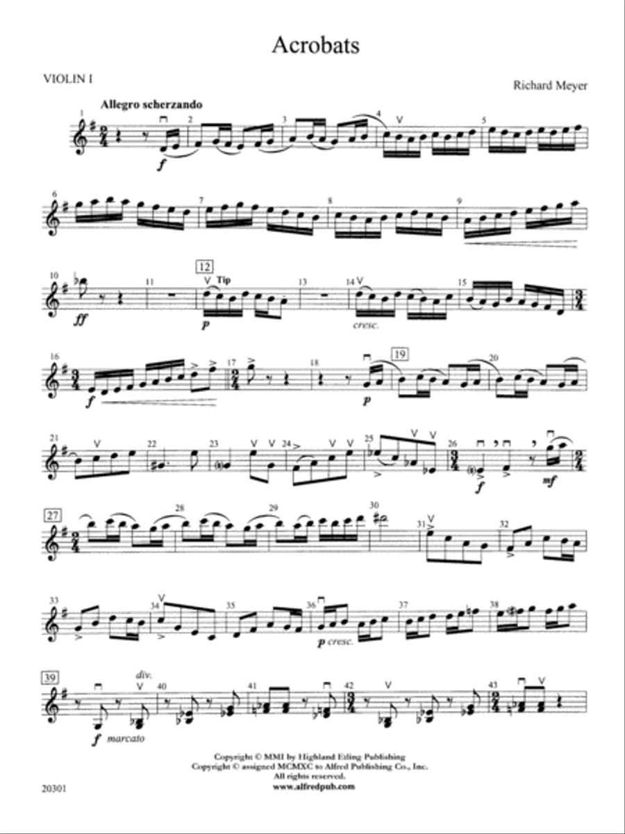 Acrobats: 1st Violin String Orchestra scores gallery preview page 1