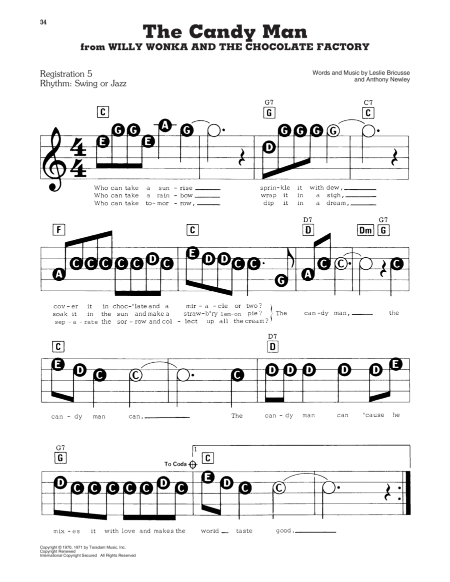 The Candy Man (from Willy Wonka And The Chocolate Factory) Electronic Keyboard scores gallery preview page 1