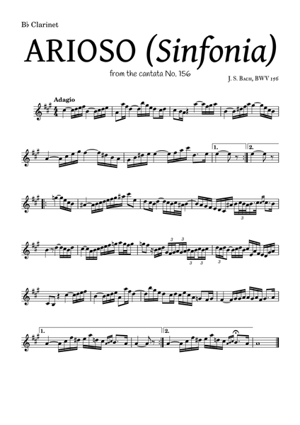 ARIOSO, by J. S. Bach (sinfonia) - for B♭ Clarinet and accompaniment image number null