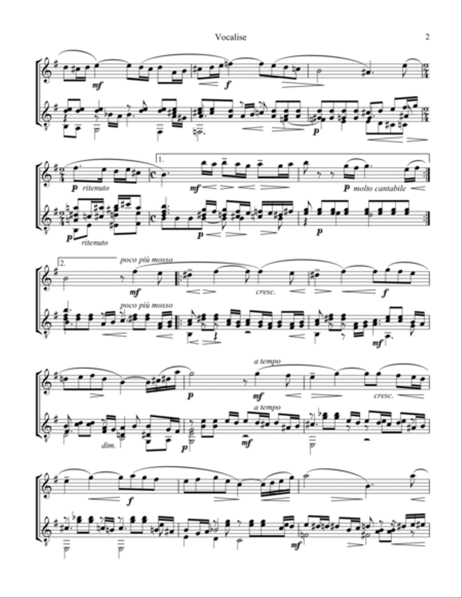 Vocalise Op. 34 for flute/violin and guitar Flute scores gallery preview page 3