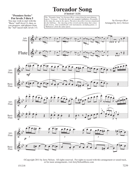 The Toreador Song - Bizet (Arrangements Level 3-5 for FLUTE + Written acc) image number null