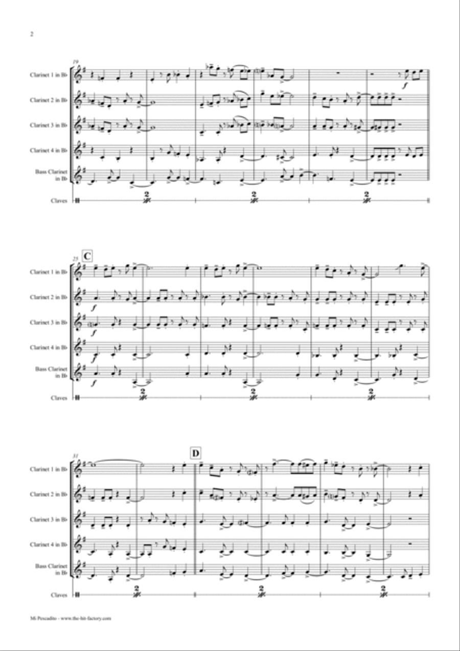 Mi Pescadito - Salsa - Clarinet Quintet Clarinet Quintet scores gallery preview page 4
