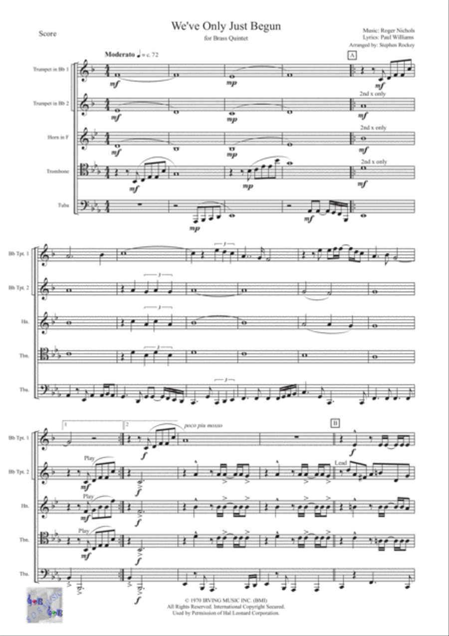 We've Only Just Begun Brass Ensemble scores gallery preview page 3